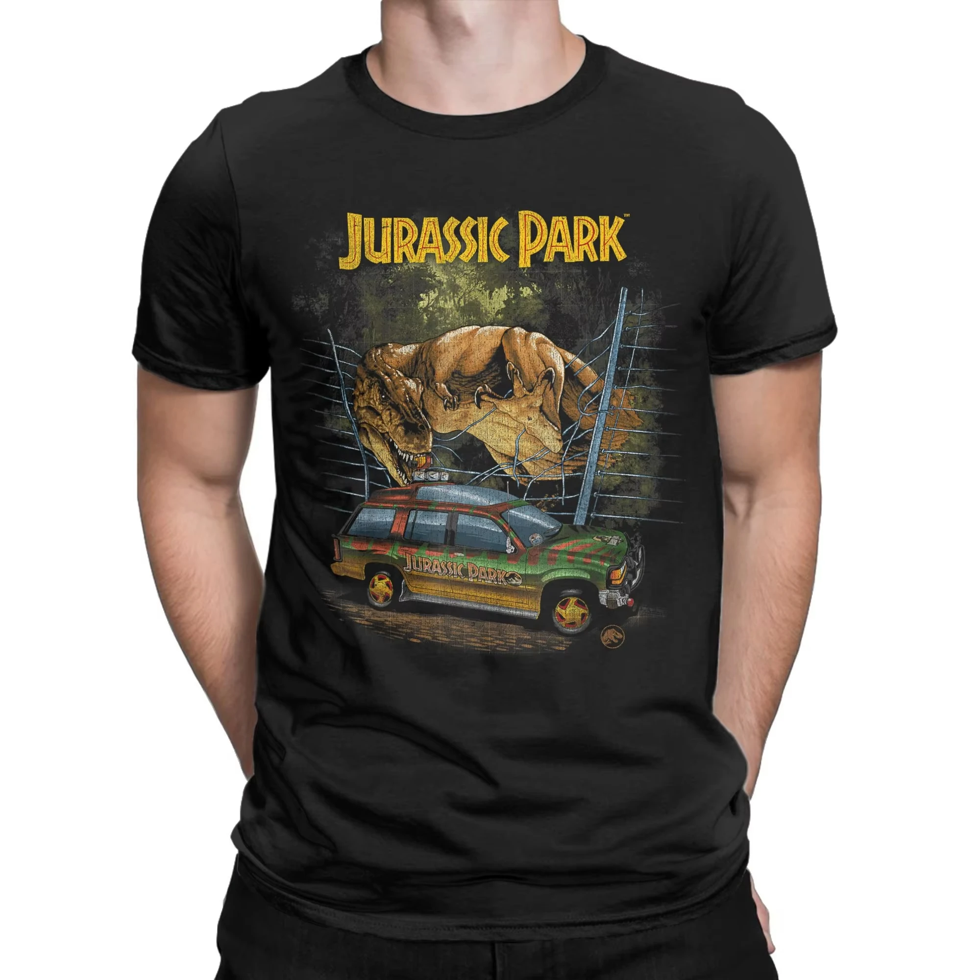 Jurassic Park Vintage T-Rex Break Out T-Shirts Men Funny Cotton Tees O Neck Short Sleeve T Shirt Summer Clothes