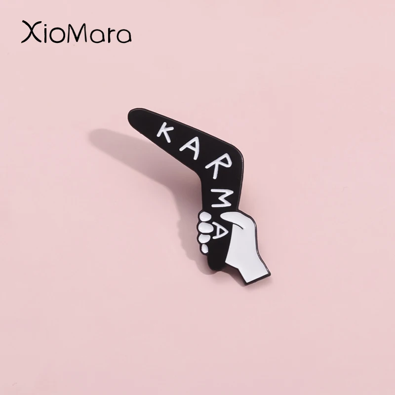 Karma Boomerang Enamel Pins Custom Gothic Punk Dark Jewelry Brooches Lapel Badges Religious Belief Gift For Best Friends