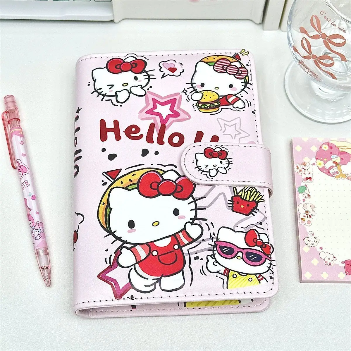 Kawai Hamburg Hello Kitty A6 Soft Magnetic Hand-Held Books Students High-Value Loose-Leaf Notebook Cute Gift
