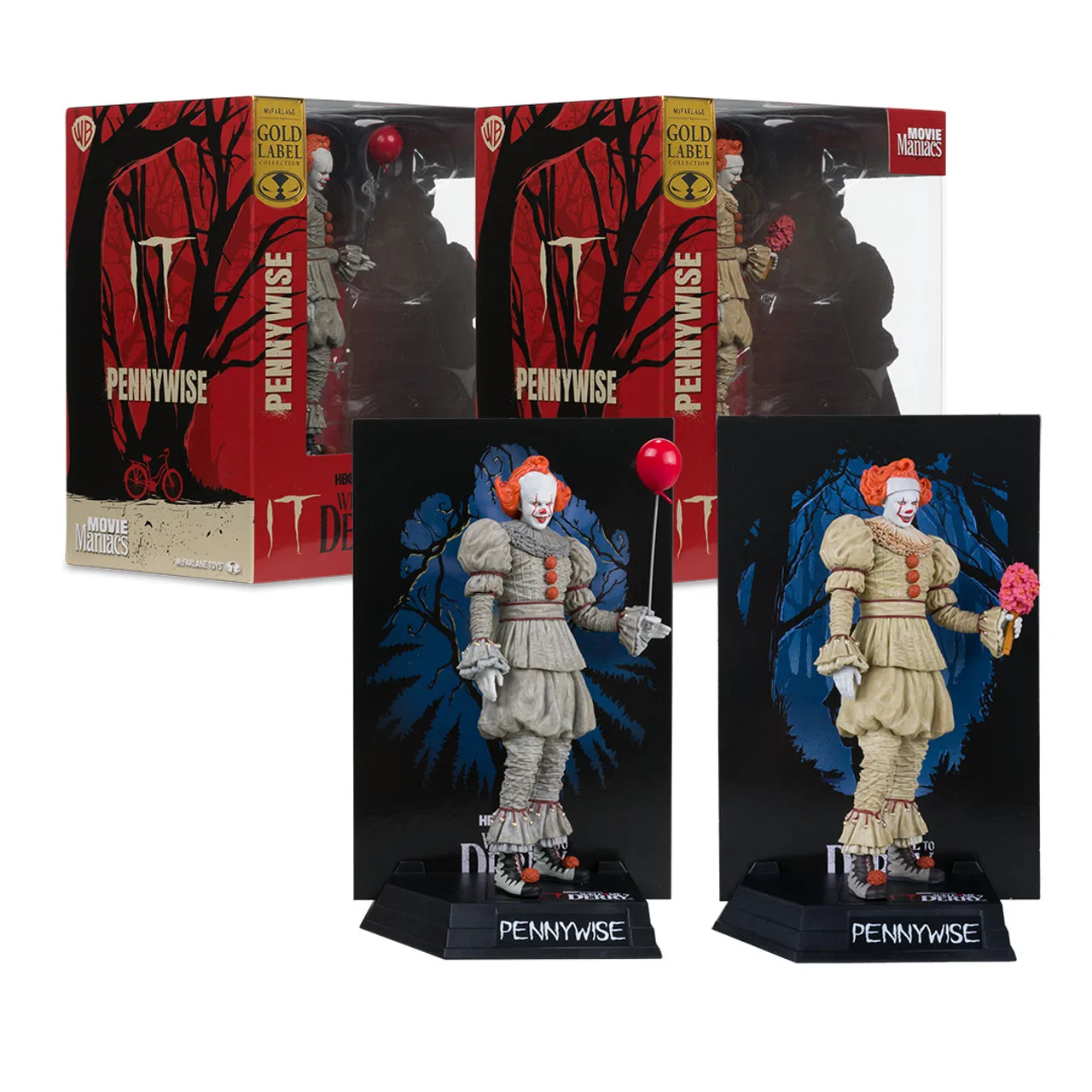 McFarlane Toys Movie Maniacs: WB 100 Pennywise/Pennywise（Flashback）Bundle 6" Action Figures Gold Label Model Doll Garage Kit