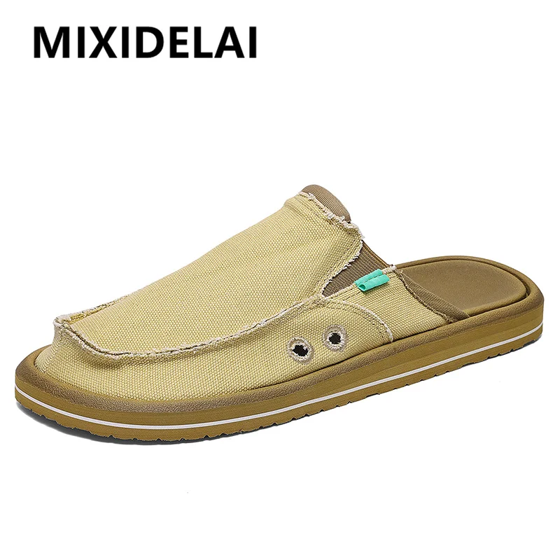 Men Half Slippers Anti-slip Men's Casual Canvas Shoes Lightweight Male Flat Slippers Breathable Fashion Slip on Flats Outdoor