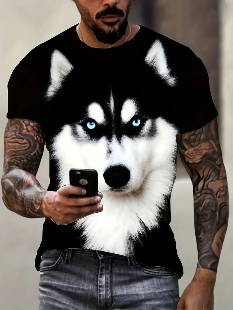 Men's Casual Husky Pattern Print T-Shirt Summer Short Sleeve Round Neck Animal Dog Tshirts For Men New In Kids Tee Shirts