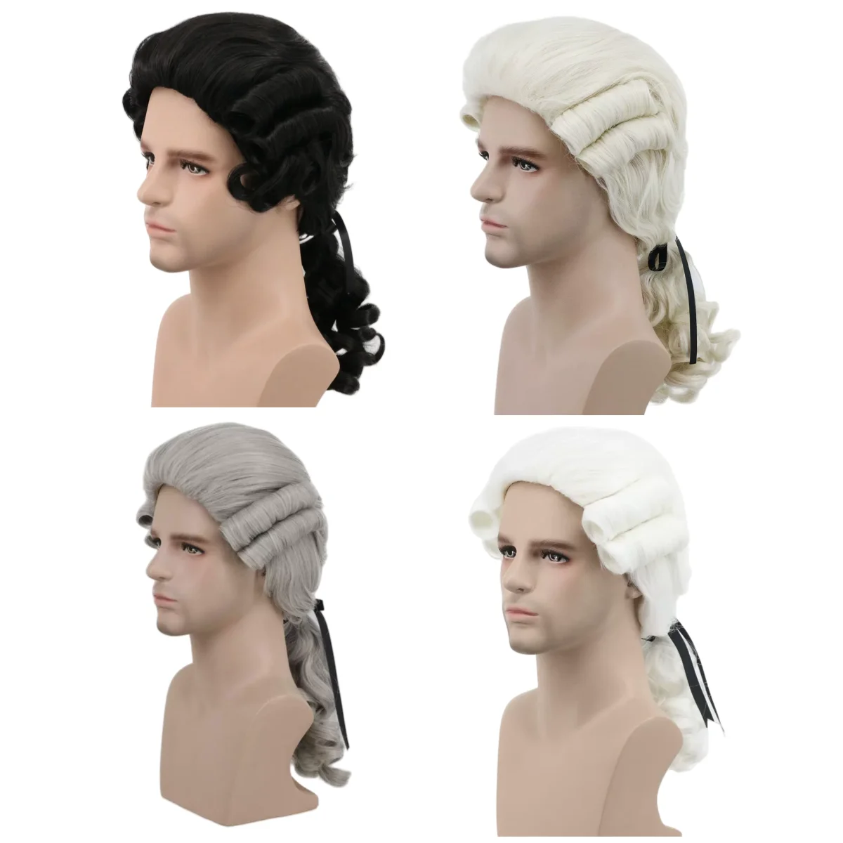 Mens Lawyer Judge Baroque Wig Cosplay Curly Wigs Deluxe Historical Long Wig For Halloween Party White BlacK Grey Beige