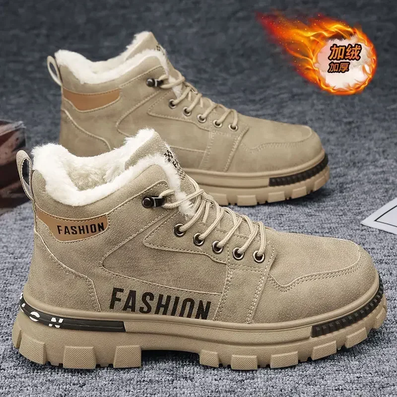Men Snow Boots Winter Anti Slip Plush Indoor Warm Cold Proof Snow Boots High Top Platform Lace Up Outdoor Sport Work Boots