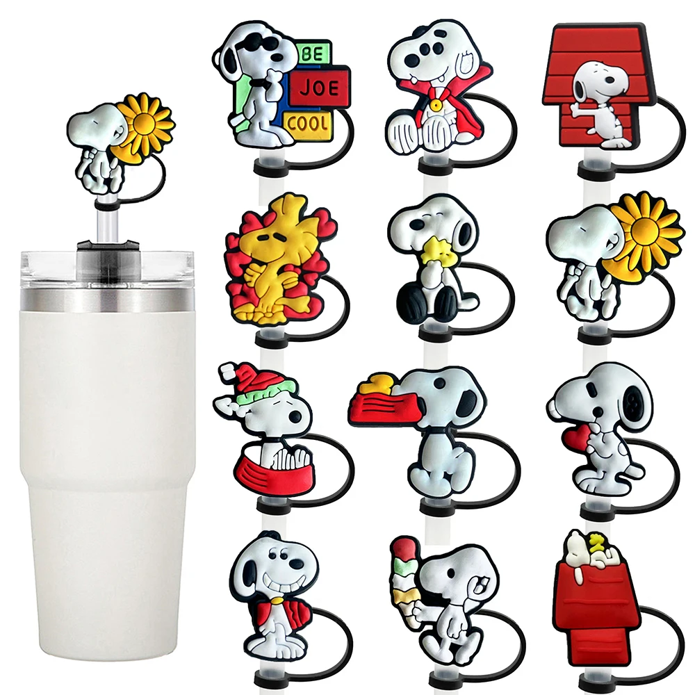MINISO Snoopy Straw Cover Cap 10MM Cartoon Drink Straw Plug Reusable Splash Proof Drinking Fit Cup Straw Cap Charms Pendant