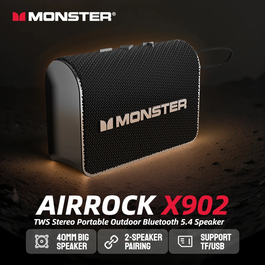 Monster AirRock X902 TWS Stereo Portable Bluetooth Speaker Outdoor Bluetooth Sound Box IPX4 Waterproof Support TF Card/U Disk