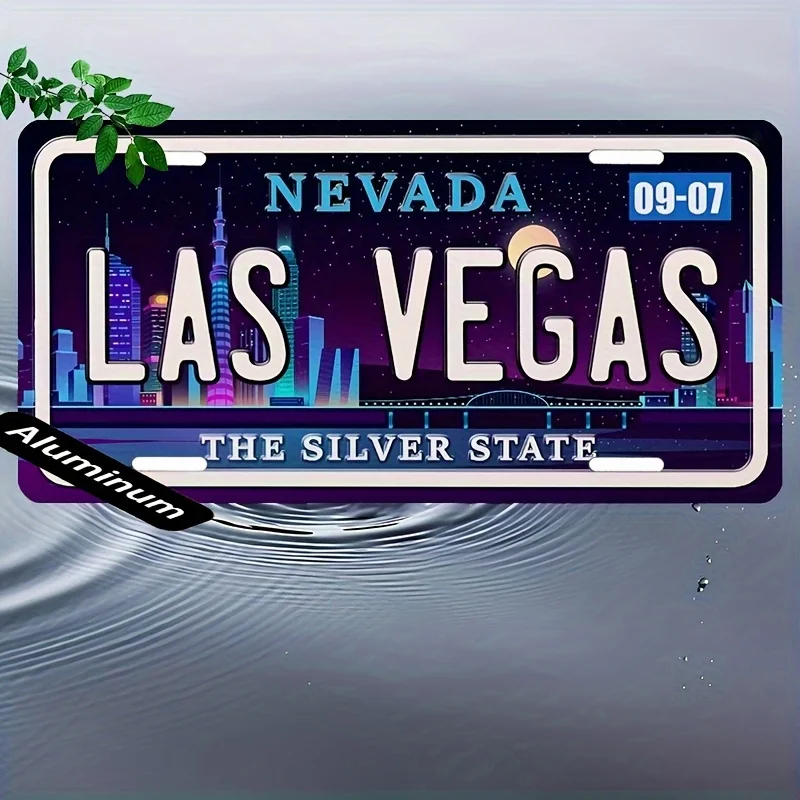 Nevada 09 Las Vegas Arizona Retro Aluminum License Plate Frame - Vibrant Cityscape Art Decor, Suitable for Home, Cafes, Restaur