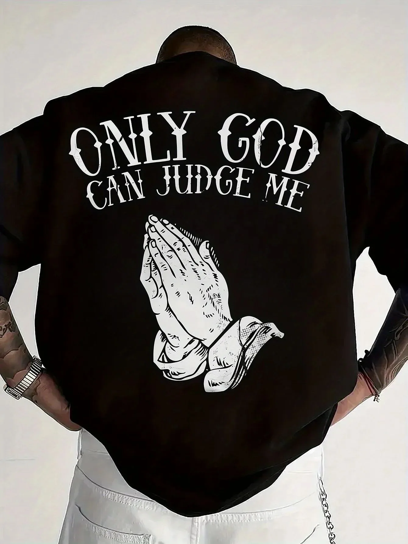 New Men's Sports Comfortable Breathable Only GOD CAN JUDGE ME Printed Round Neck T-shirt Outdoor Casual Top
