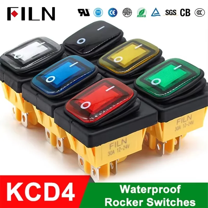 on off 30A/250V Heavy Duty 4 pin DPST IP67 Sealed Waterproof T85 Auto Boat Marine Toggle Rocker Switch with LED 12V 220V 30x22