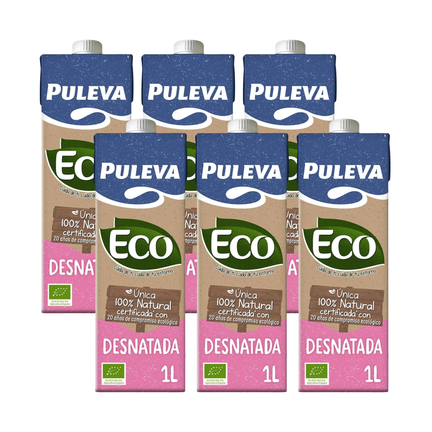 Pack of 6 bricks puleva organic skimmed milk, 1 l