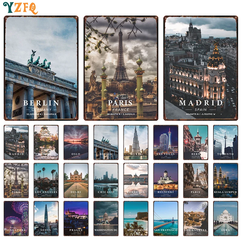 Prague Dubai Helsinki Delhi City Sign Vintage Metal Plaque Plates Decor For Pub Bar Home Tin Gift Decoration Poster DU-11596A