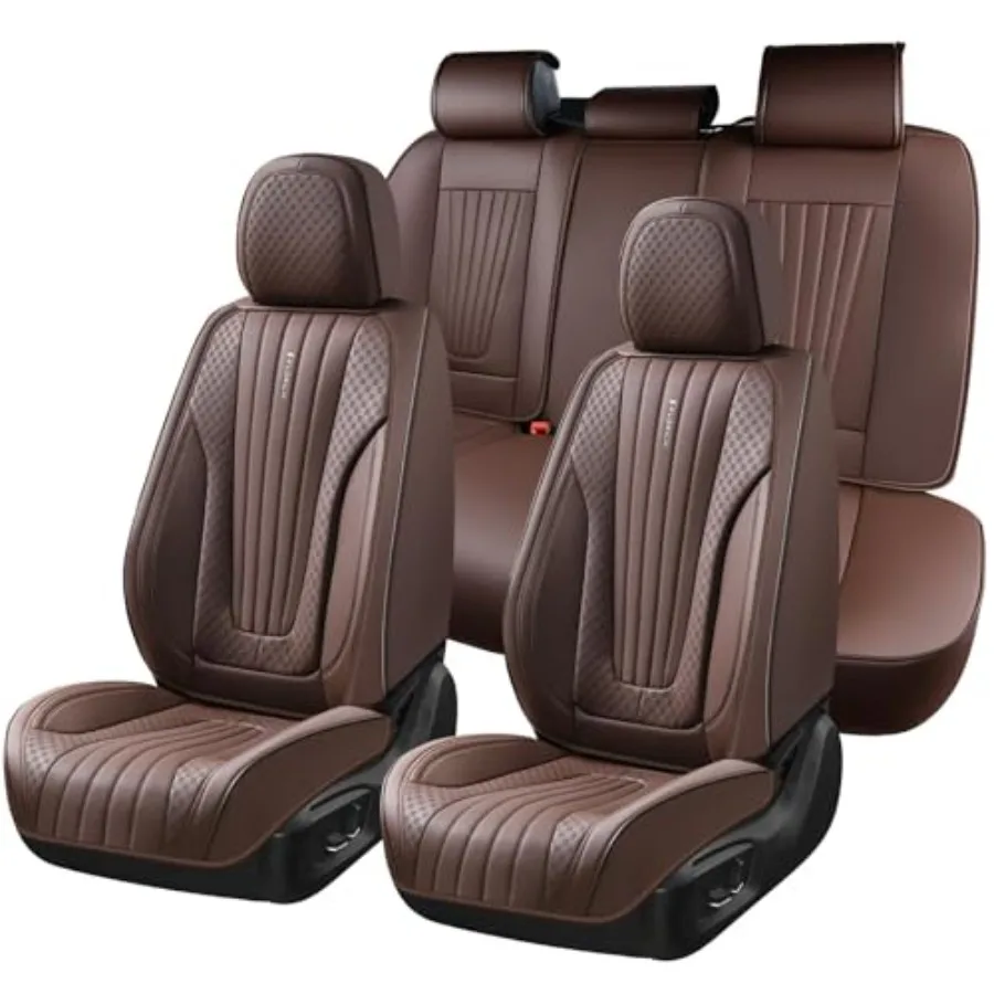 Premium Leatherette Car Seat Covers Full Set for Most Sedans SUVs Trucks Waterproof Nappa Leather Seat Protectors with Breathab