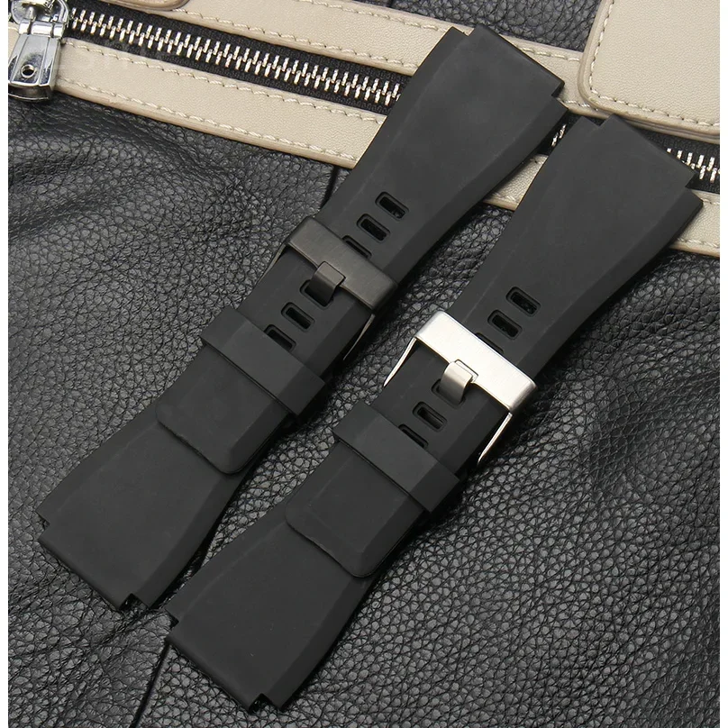 Premium Quality Soft Dust-free Silicone Watchbands for Bell Ross BR01 BR03 Series Waterproof Breathable Strap 24mm