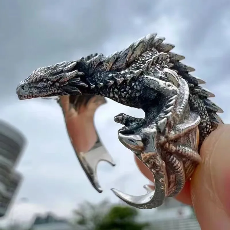 Retro Alloy Rings Black Dragon Rings Men Adjustable Exquisite Daily Versatile Simple Rings Fashion Jewelry Accessory Party Gifts