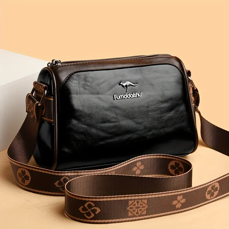 Retro Double Sided Leather Women's Crossbody Bag Water-Resistant Pillow Shaped Shoulder Bag with Adjustable Strap Zipper Closure