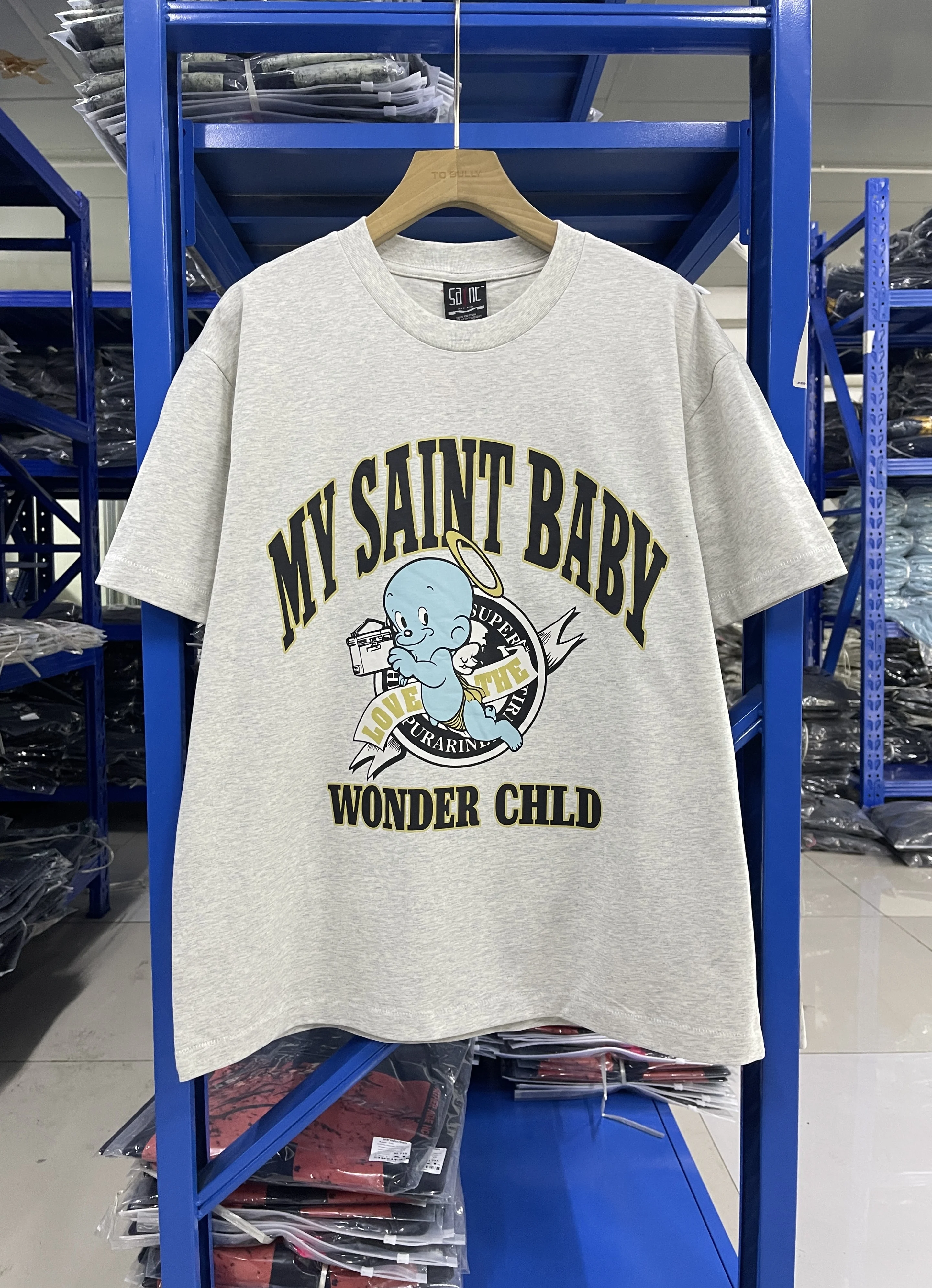 Saint High Quality Street Summer New Washed Pattern Printing Vintage Oversize Casual Cotton T-shirt Trendy Round Neck Men Tops