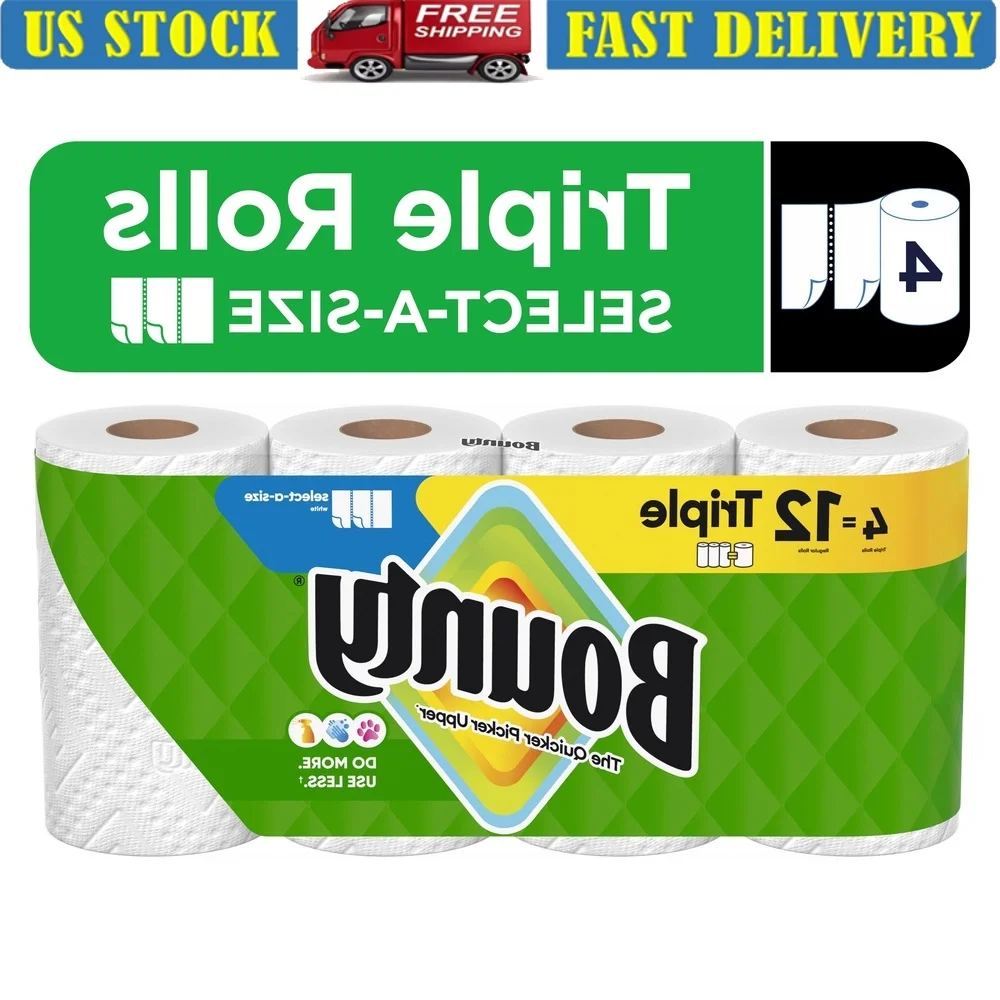 Select A Size Paper Towels 4 Triple Rolls 123 Sheets More Absorbent Durable Texture Quick Cleanup Bulk Buy Household Spills