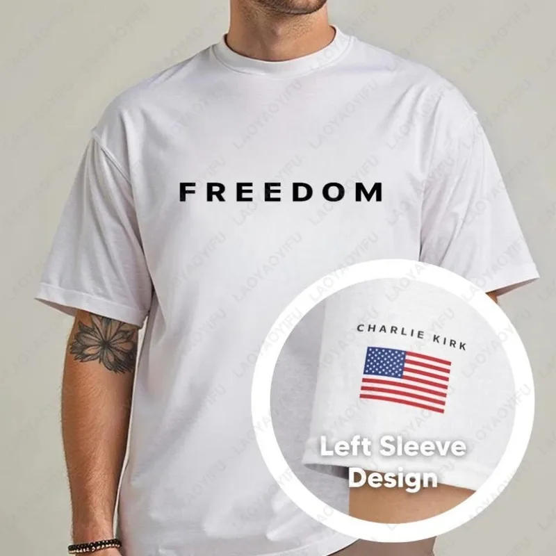 Sleeve Design Charlie Kirk Freedom T-Shirt Freedom Tees Charlie Kirk Turning Point Tops Men Woamn High Quality Cotton Tshirt