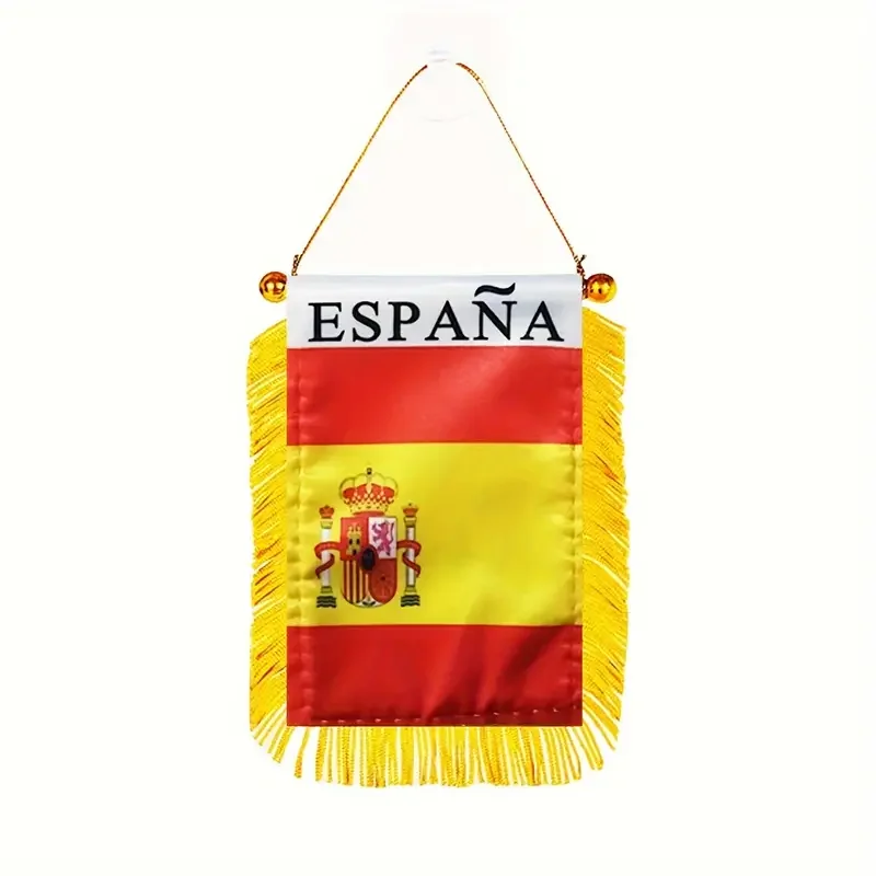 Spanish Window Hanging Flag Spanish Flag 3x4 Inches 8x12cm Double Sided Mini Flag Banner Car Rearview Mirror Decoration Tassel H