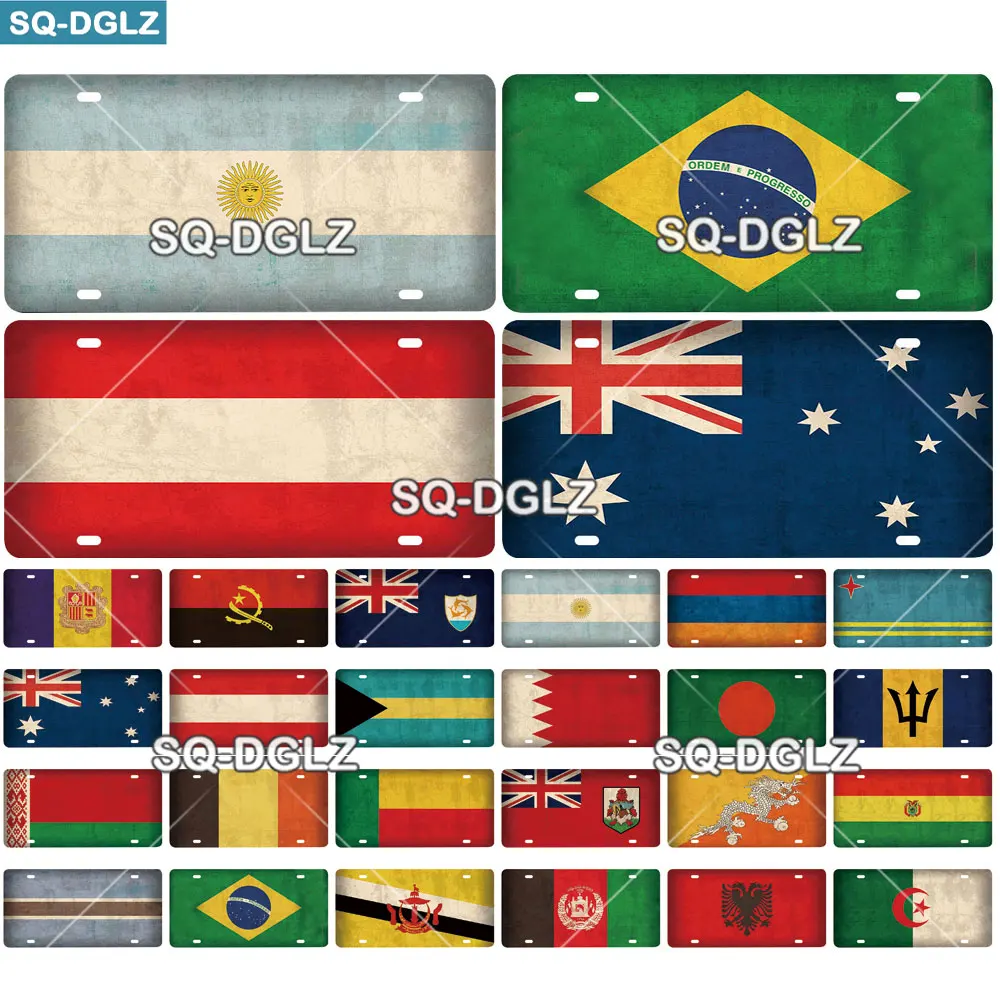 [SQ-DGLZ] A-B City License Plate Metal Sign Vintage Plaque Tin Sign Wall Decor For Bar Country Flag Poland/Brazil/Australia