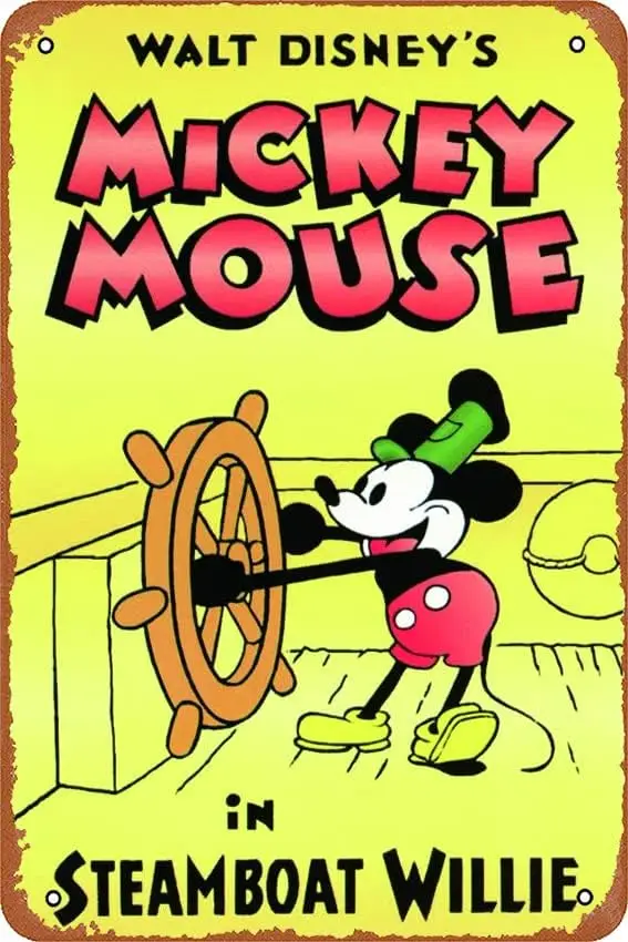 Steamboat Willie Movie (1928) Poster Metal Tin Sign Wall Decor Home Door Garden Bar Restaurant Cafe Office Shop Bar Club Sign Gi