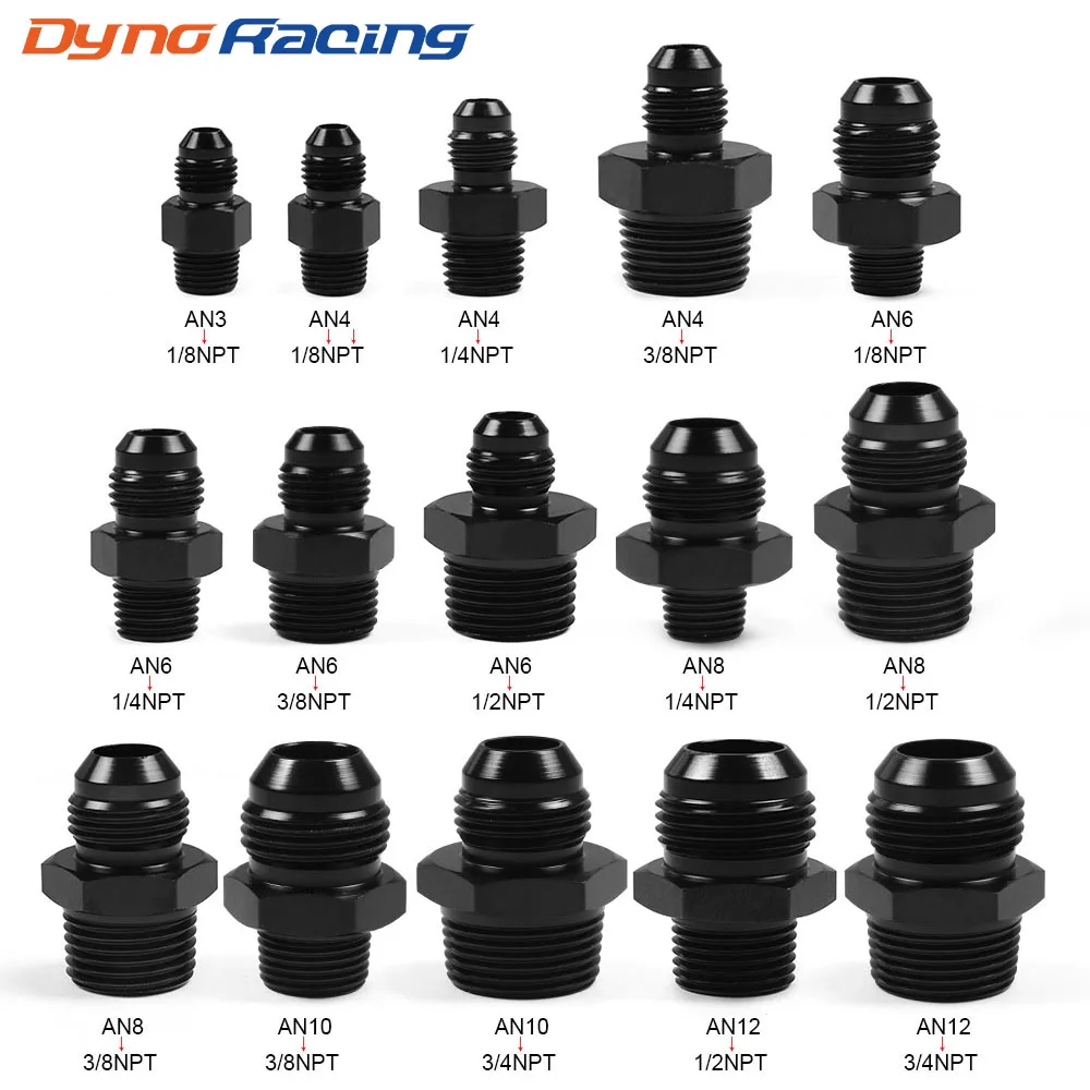 Straight AN Flare Male to NPT Pipe Adapter Hose Fitting Bare Aluminum Thread Straight Fuel Oil Air Hose Fitting Male Adapter
