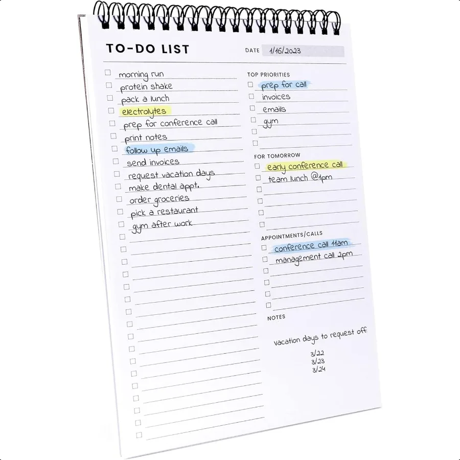 To Do List Notepad: With Multiple Functional Sections 6.5 x 9.8 60 Sheets Spiral Daily Planner Notebook Task CheckList Organize