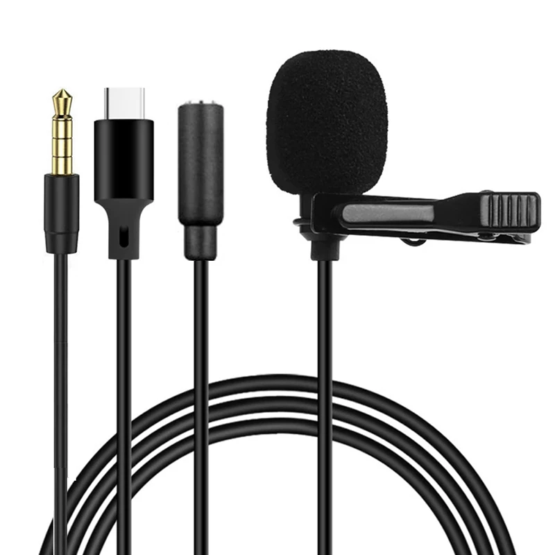 USB Mini Lavalier Microphone Type C Metal Clip Lapel Mic 3.5mm Condenser Microphone For PC Laptop Mobile Phone Conference Mike