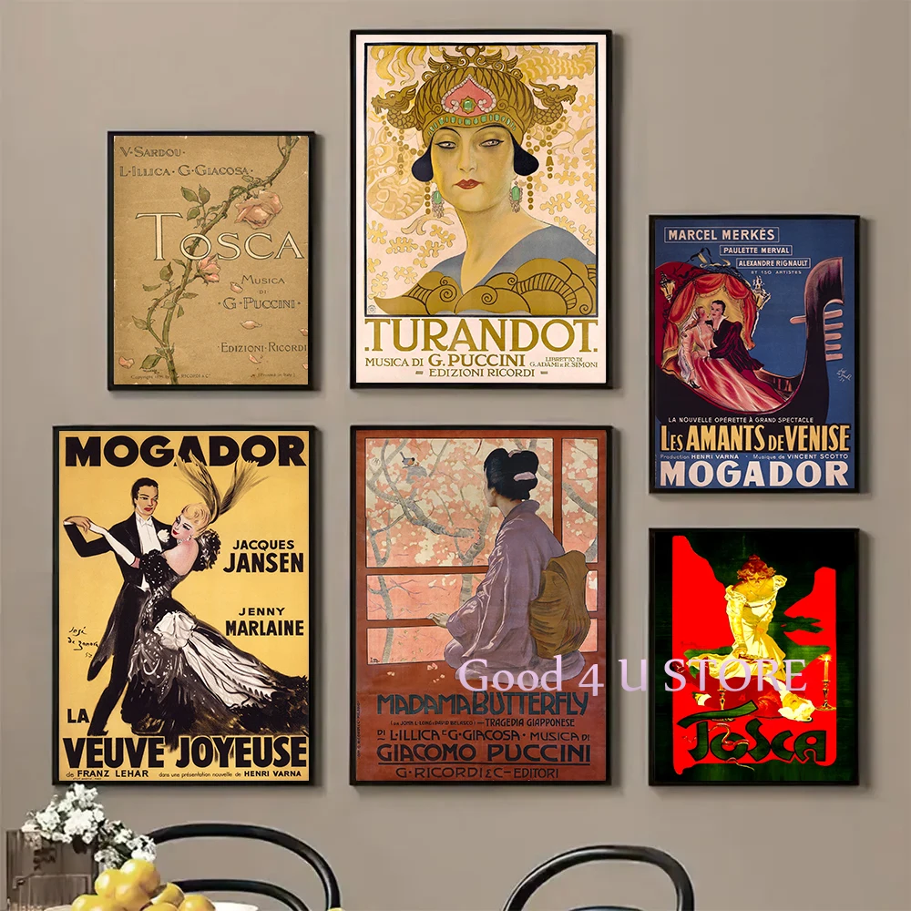 Vintage Classic Music Opera Madam Butterfly Turandot Advertising Film Poster Canvas Painting Wall Art Pictures Home Room Decor