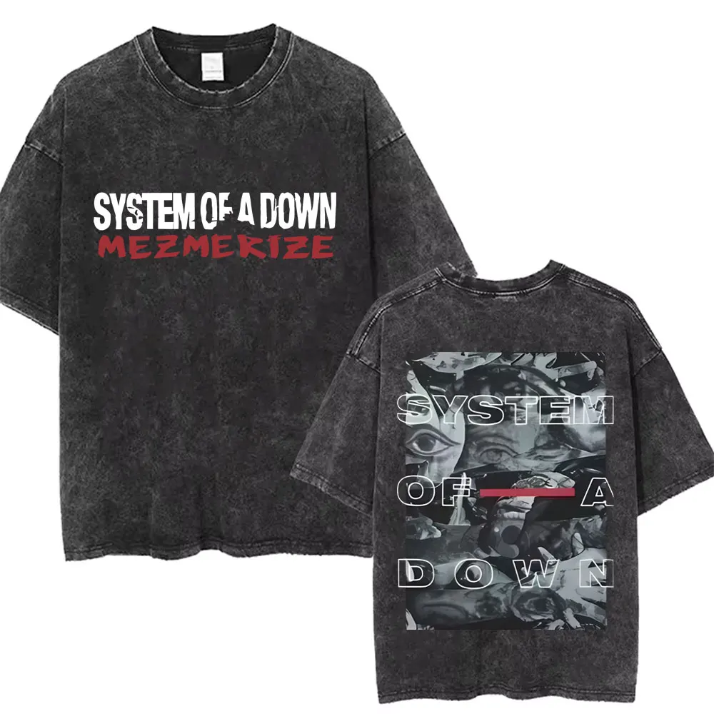 Washed Vintage System of A Down Toxicity Music Album Cover T-shirt Men Women Rock T Shirt 90s Alternative Metal O-collar Tees