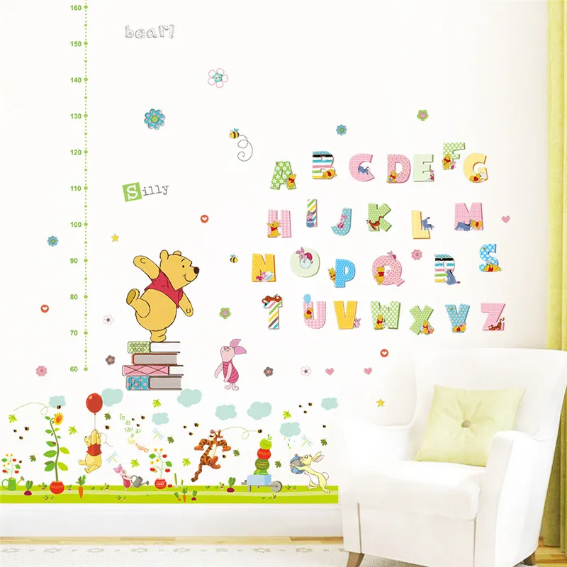 Winnie 26 Letters Home Decor Height Measure Wall Stickers DIY Alphabet Mural For Kids Rooms Bedroom School Decal