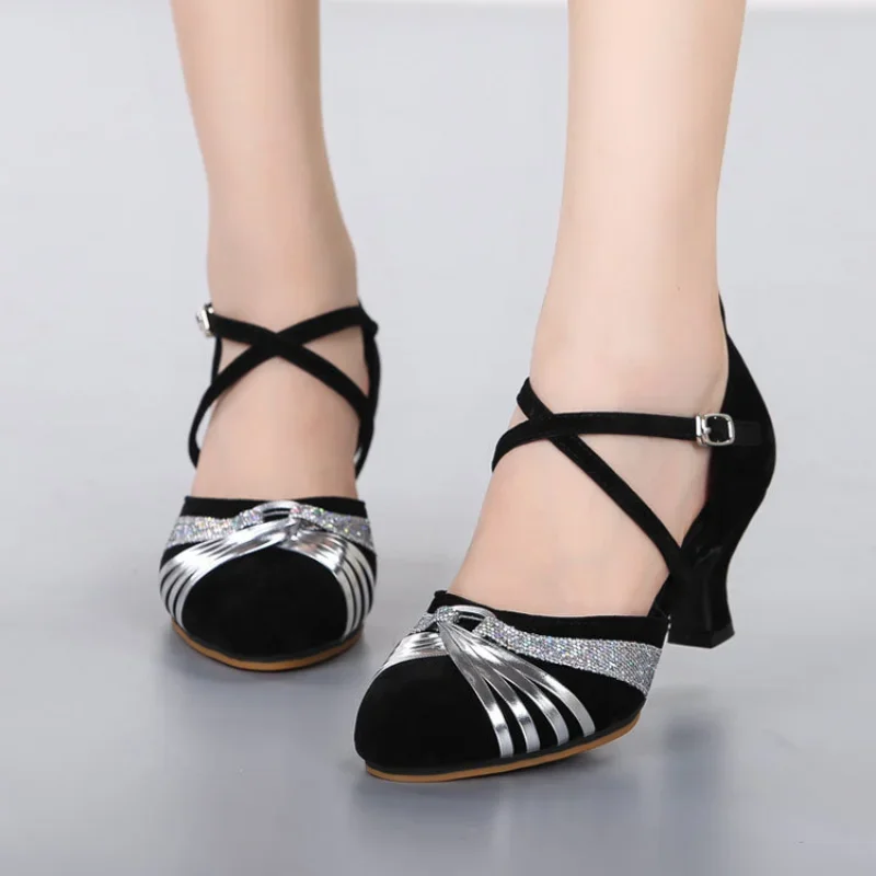 XIHAHA Latin Dance Shoes for Women Girls Tango Ballroom Dance Shoe High Heel Soft Satin Dancing Shoes 3/5/7/cm Ballroom Sandals