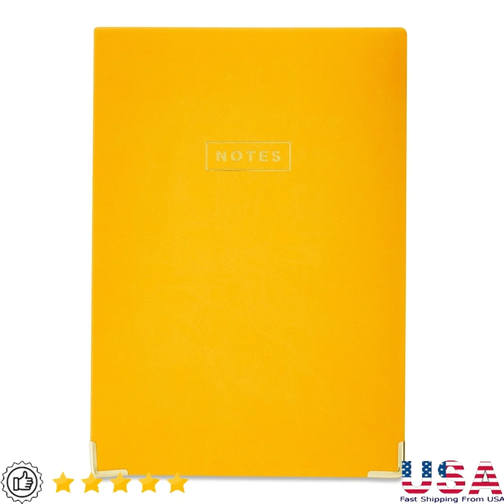 Yellow PU Leather Notebook with Metal Corner Protector 240 Ruled Pages Gilded Edges Perfect Notes Ideas Reminders 7x10 Inches