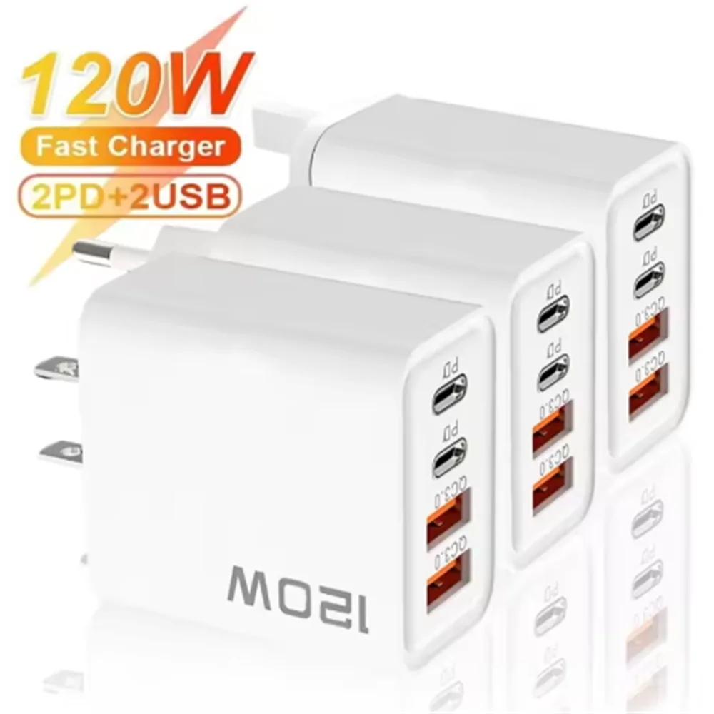 120W Multi Charging Ports Fast Charger USB Quick Charger PD Fast Charging Adapter For Xiaomi iPhone Oneplus Huawei Samsung POCO
