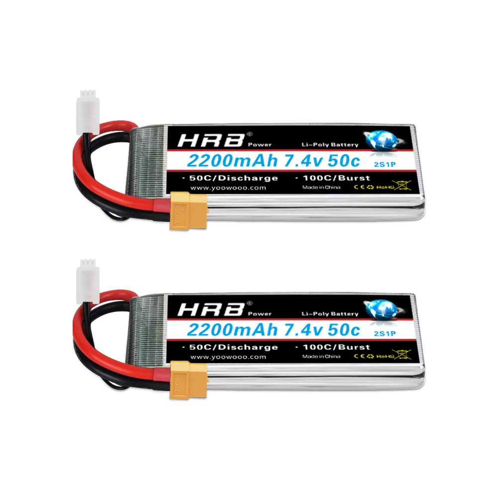 1/2pc HRB 7.4V 2200mah RC Battery 2S Lipo Battery 50C with XT60 connector for 1/14 1/16 RC Car RC truck Tanks 88*34*18mm RC DIY