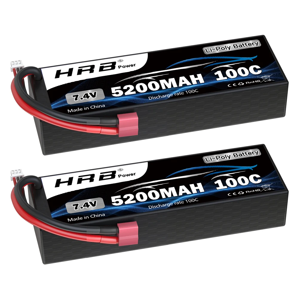 1/2pcs HRB 2S 7.4V 5200mah Lipo Battery 100C RC Car Battery with T Deans Plug Hard case Battery for RC Car Truck Tank 1/10 1/12