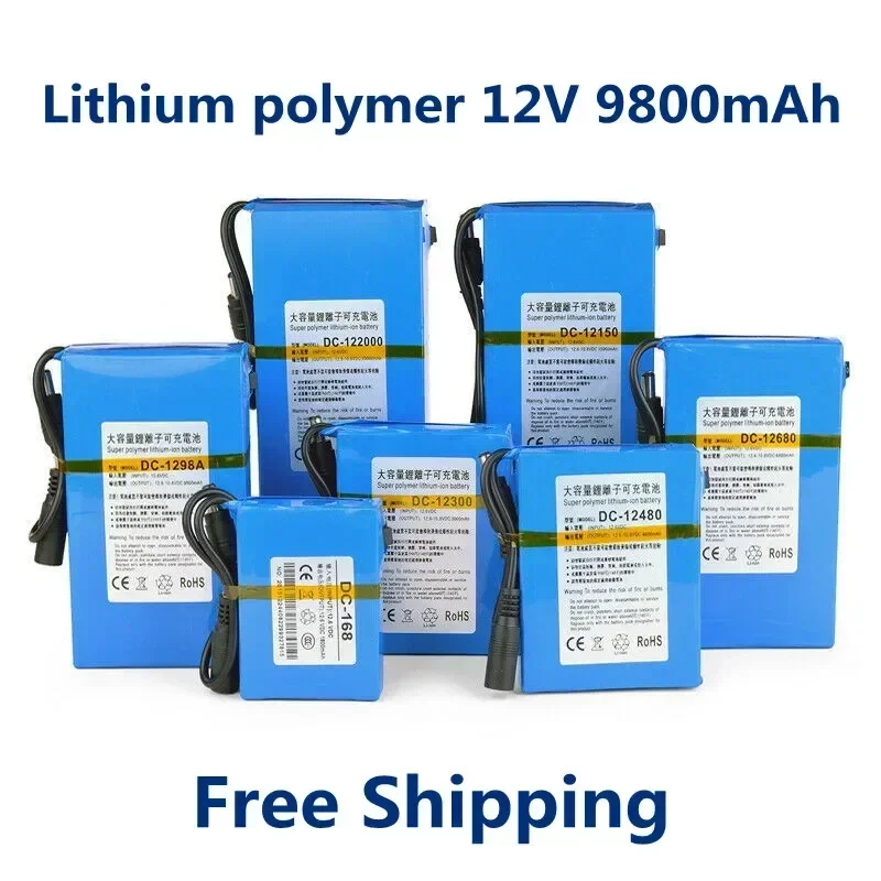 12V 9800mAh Li-polymer Rechargeable Battery Pack with 12.6V Charger for CCTV, Audio Amplifier, and Portable Electronics