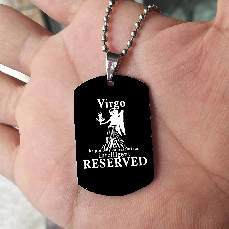 12 Zodiac Signs Necklace For Men Women Black Constellations Dog Tags Pendant Necklace Jewelry