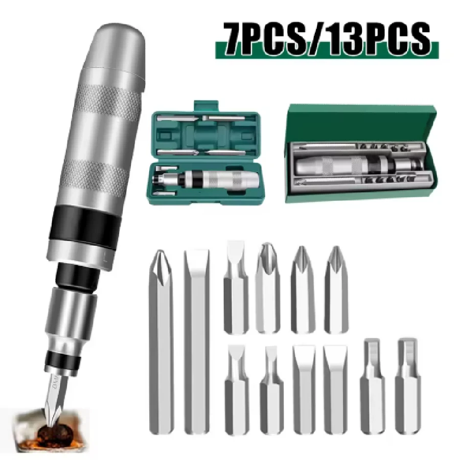 13/7 Pcs CR-V Manual Impact Screwdriver, Portable Reversible Impact Driver, Household Cordless Screwdriver Kit Hand Repair Tools