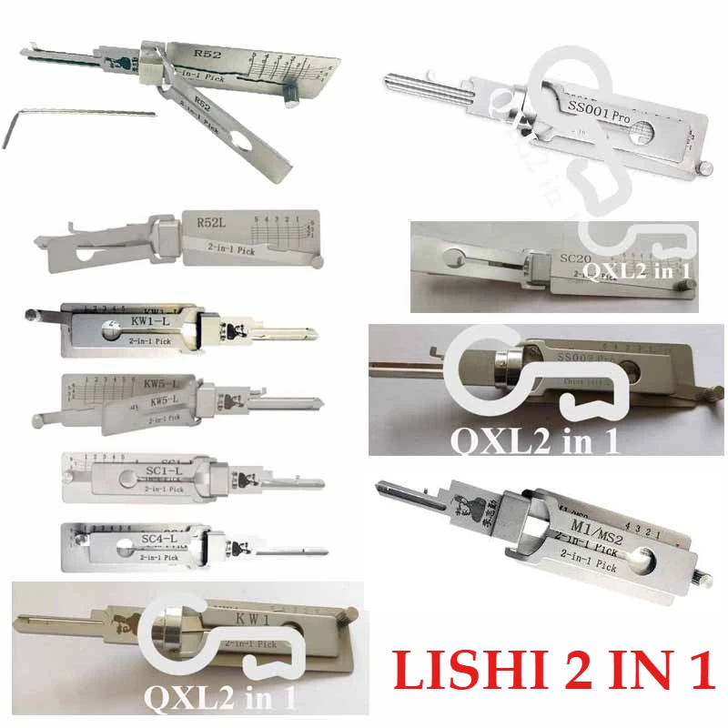 1PCS Lishi SS001 SS002 R52 R52L KW1 KW5 SC20 M1/MS2 AM5 TE2 LW4 LW5 Tools for Home Door Civil Locks 2-in-1 Pick Staff Master Key