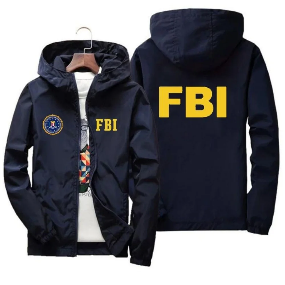 2024 New Men's Jacket High Quality FBI Printed Outdoor Sports Jacket Spring Hooded Windproof Fashion Casual Brand Sports Jacket