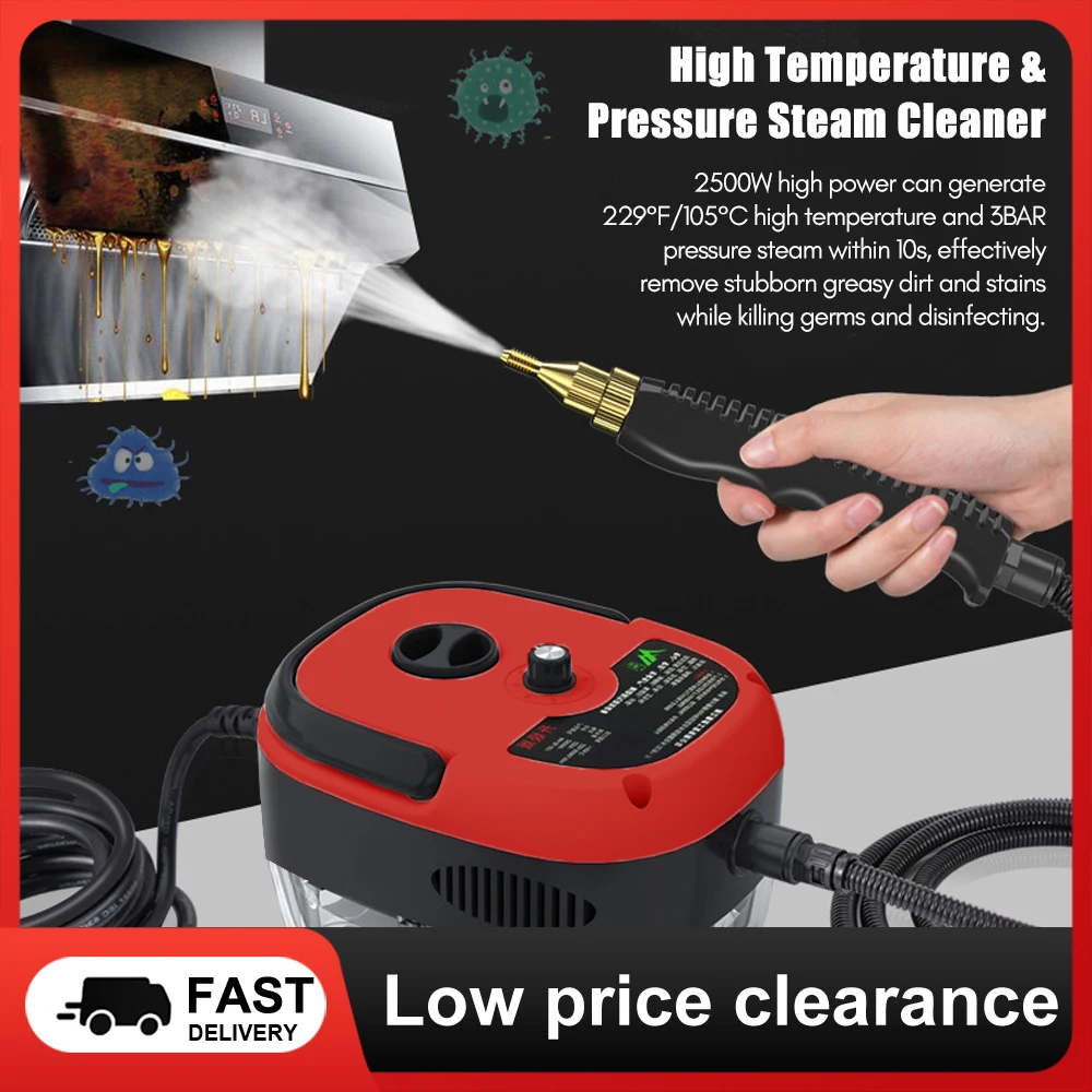 2500W Portable Handheld Steam Cleaner High Temperature Pressurized Steam Cleaning Machine with Brush Heads for Kitchen Cleaning