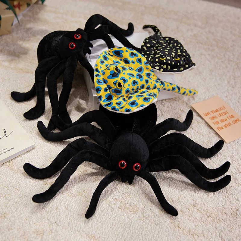 25/35/50cm Simulate Spider & Ray Plush Toy Cute Spider Doll Stuffed Soft Animal Pillow Leopard Ray Halloween Decor Party