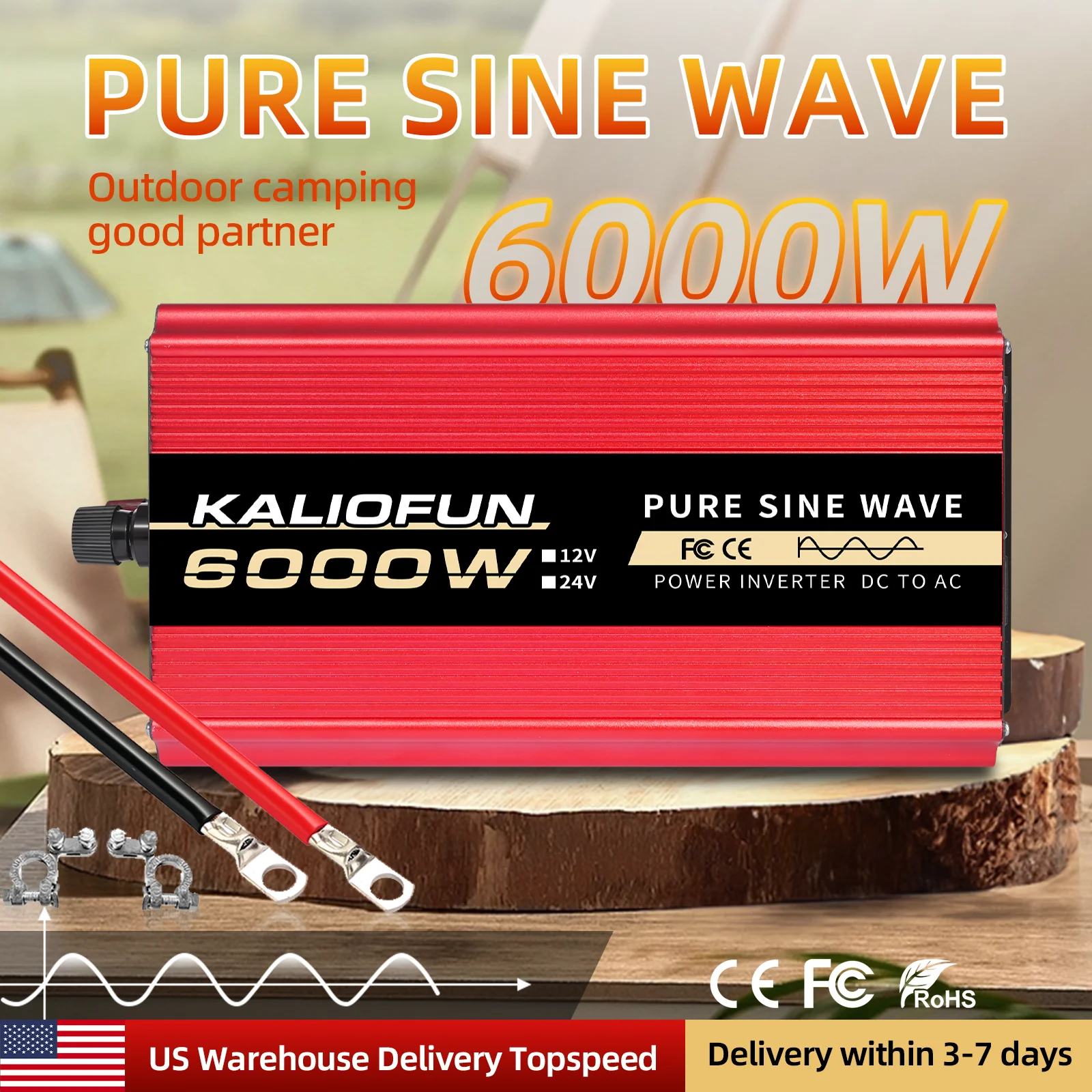 3000W/6000W/10000W American socket DC 12V to AC 110V 60HZ pure sine wave inverter automotive power converter with LED