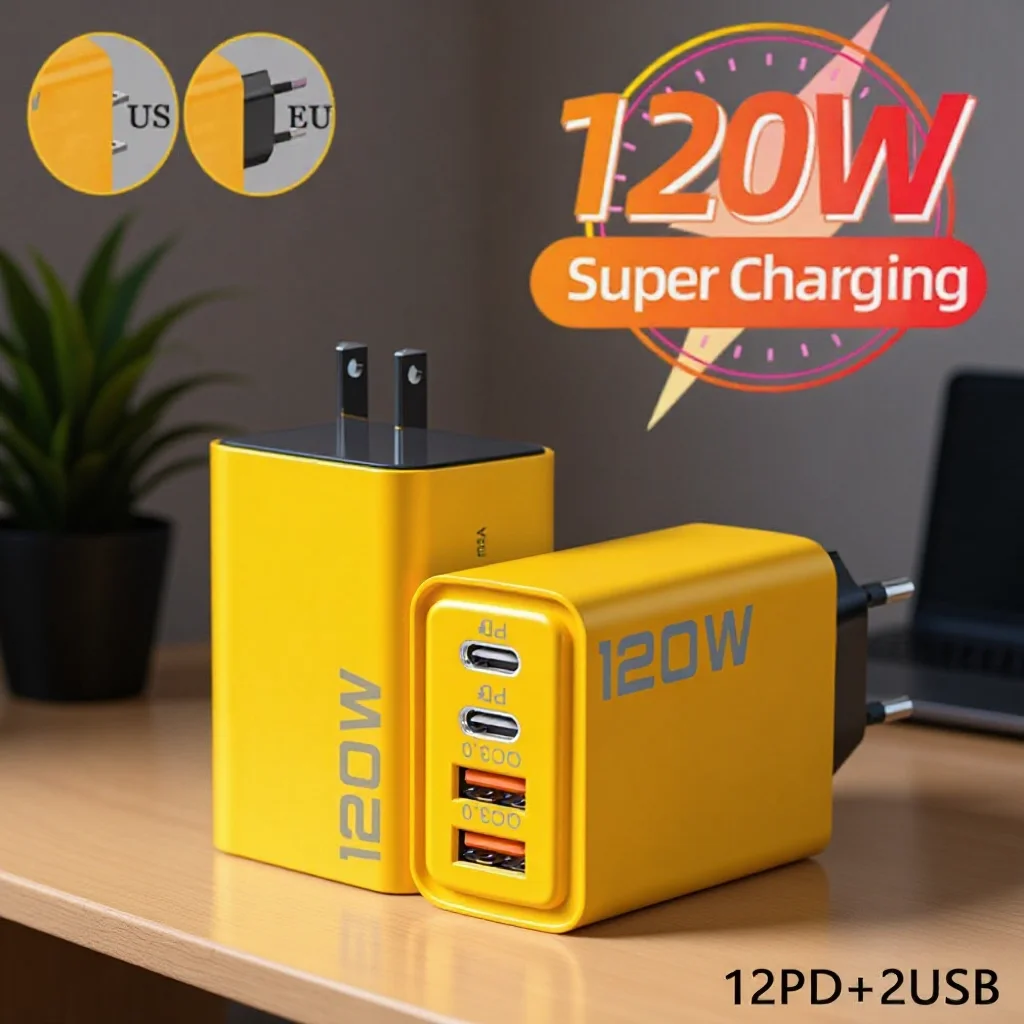4-Port USB-C PD Charger QC3.0 120W Fast Charging Adapter For iPhone 15 16 17 Pro Samsung Xiaomi Huawei EU US UK Plug USB Type C