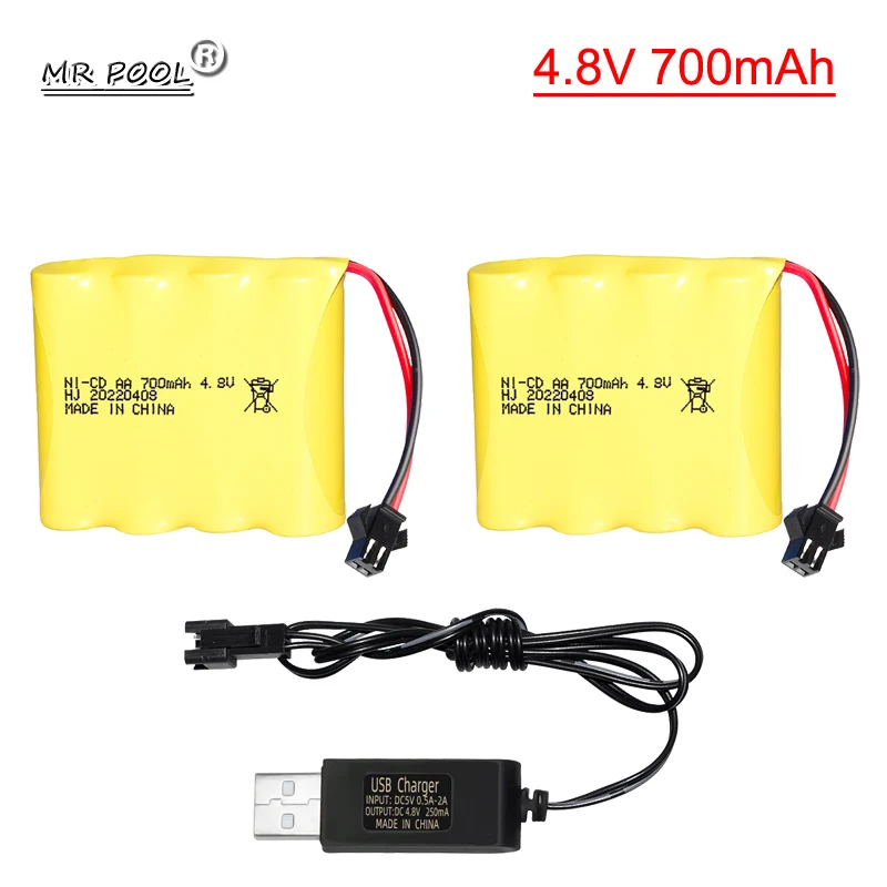4.8V 700mAh Ni-CD Battery SM-2P With 4.8V USB charging cable Rechargeable AA Battery Pack for Remote Control Toy Car 4.8V Ni-CD
