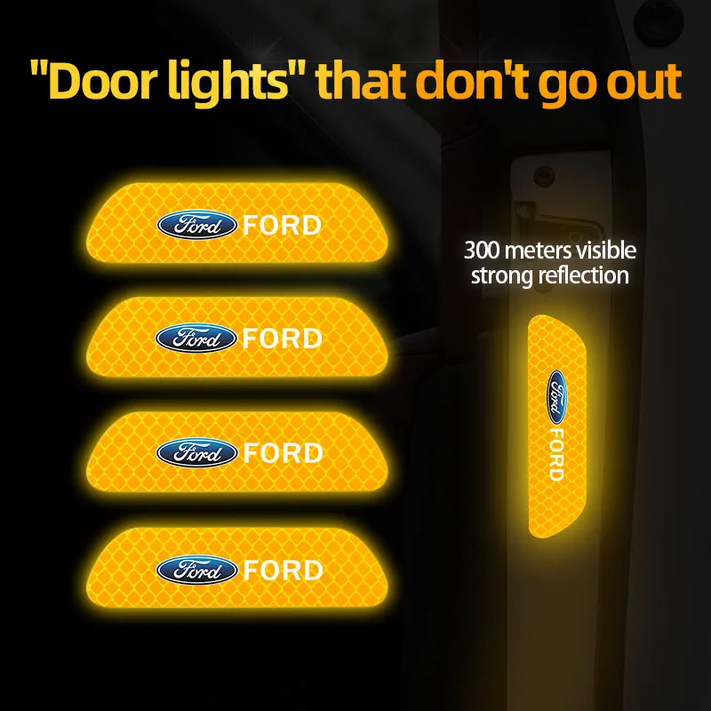 4Pcs Car Door Sticker Safety Warning Reflective Mark For Ford Focus Mk2 Mk4 Mk8 Fiesta Mondeo Shelby Ecosport Mustang Escape MAX
