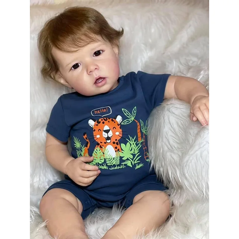 50cm Reborn Toddler Baby Boy Liam Cloth Body Real Picture Hand Paint Doll with 3D Skin Visible Veins with Rooted Hair Kids Gift