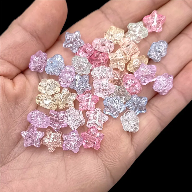 50pcs 10mm AB Color Cracked Acrylic Beads Mixed Star Loose Spacer Charms Jewelry Make DIY Bracelet Necklace Accessory