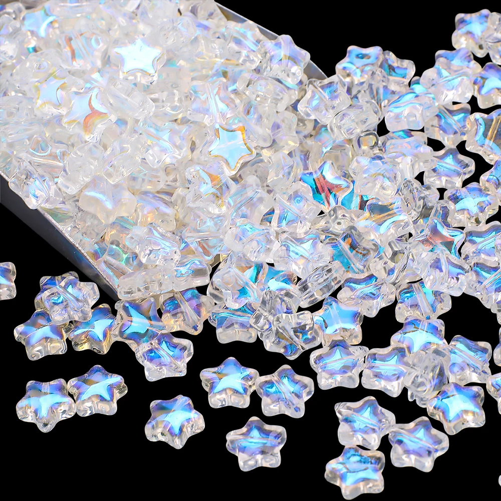 50Pcs 8mm 10mm Crystal Star Pendants Glass Loose Spacer Beads Crafts for Jewelry Making Hairpin Earing Handmade DIY Accessories